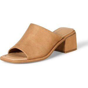 Amazon Essentials Mules Size 13 Tan Faux Suede Block-Heel Memory Foam Cushion